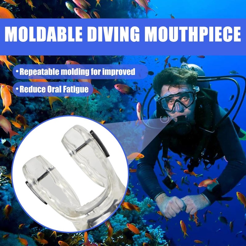 JUSTOOP Store Bite Moldable Scuba Diving Mouthpiece, TPE Moldable Snorkel Mouthpiece Regulator with Regulator Tie Scuba Diving Mouthpiece Replacement Diving Regulator, Pink/Blue/Transparent Black - Image 2
